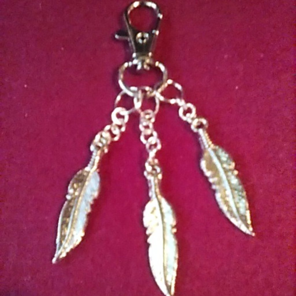 Bag Charm 3 Feathers Silver-Tone Handcrafted New Western Boho